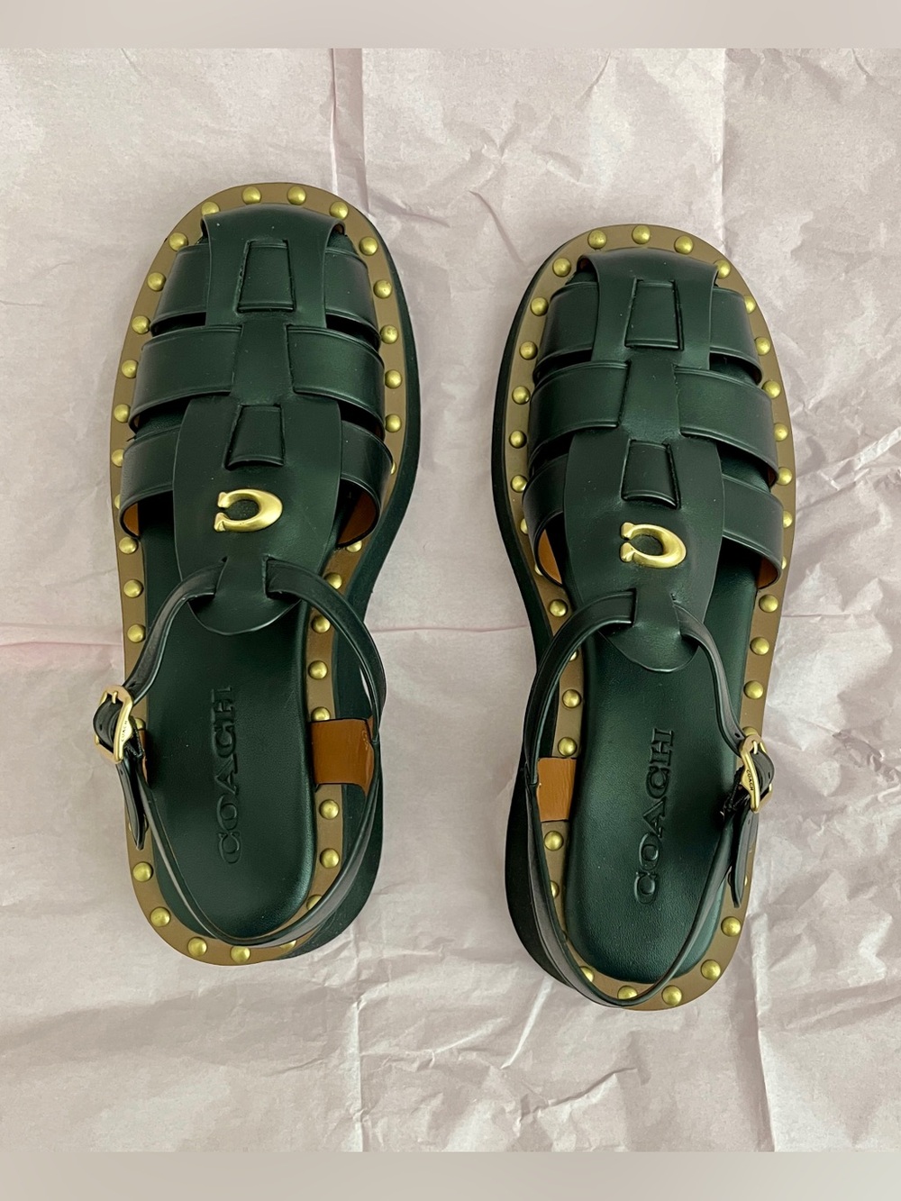 Coach Vivienne Fisherman C Studded Black Leather Sandals - Picture 6 of 9